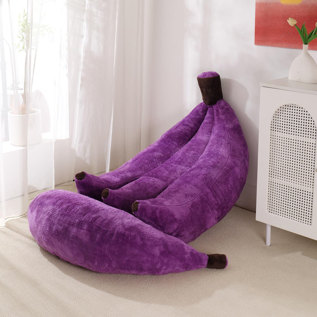 Banana Bean Bag Chair with Ottoman, Floor Sofa Bed with Footrest, Comfy Convertible Lounger for Adults, Plush Couch for Bedroom, Living Room or Dorm, L-Yellow