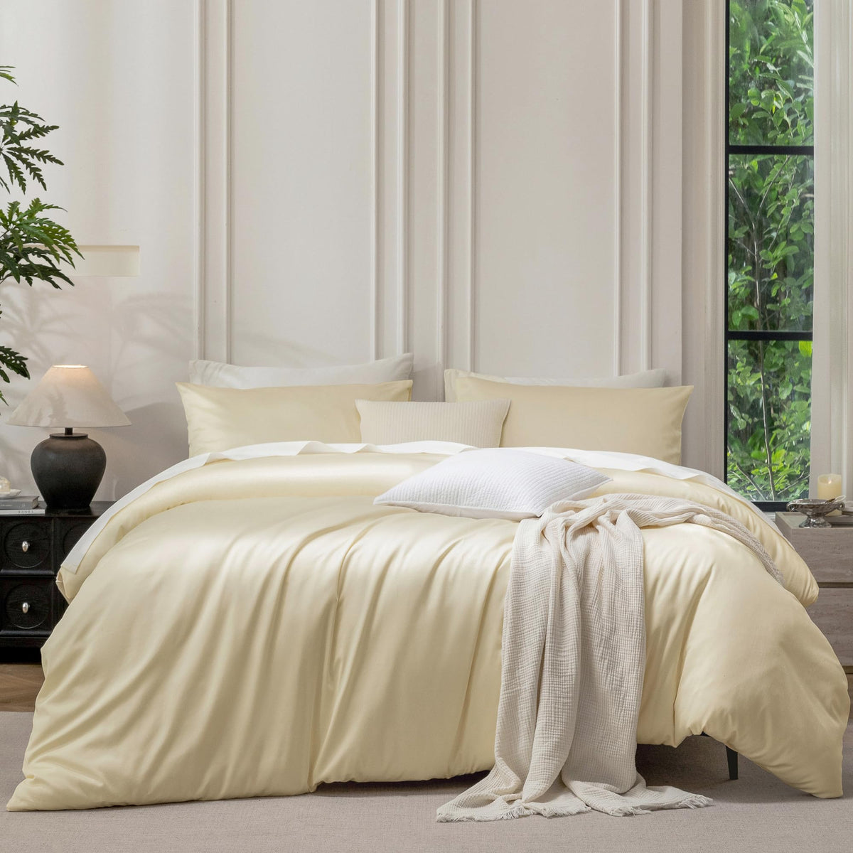 MooMee Queen Duvet Cover Set 100% Extra Long Staple Cotton Cooling Bedding