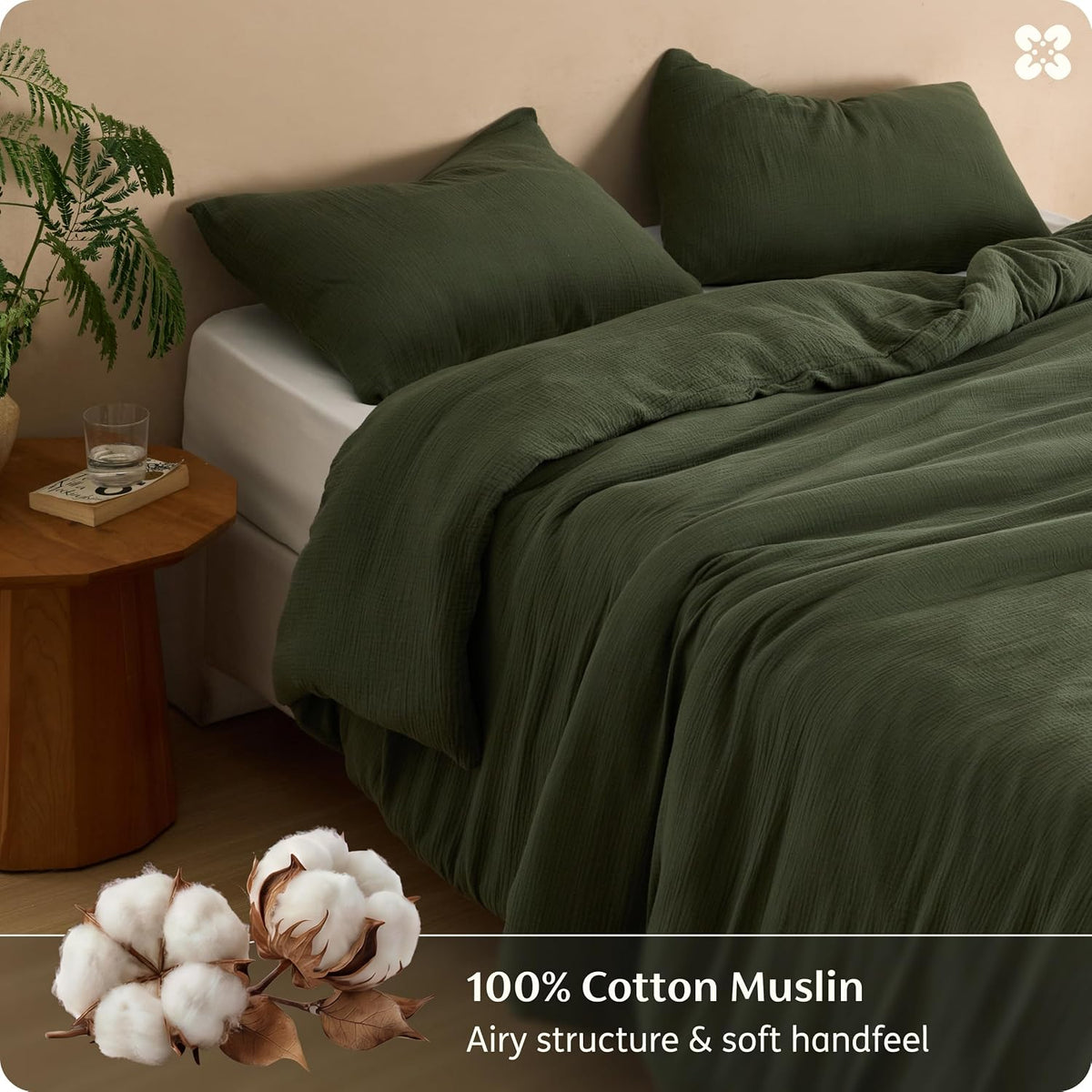 Bedsure PureWoven 100% Cotton Muslin Duvet Cover King Gauze Bedding Set