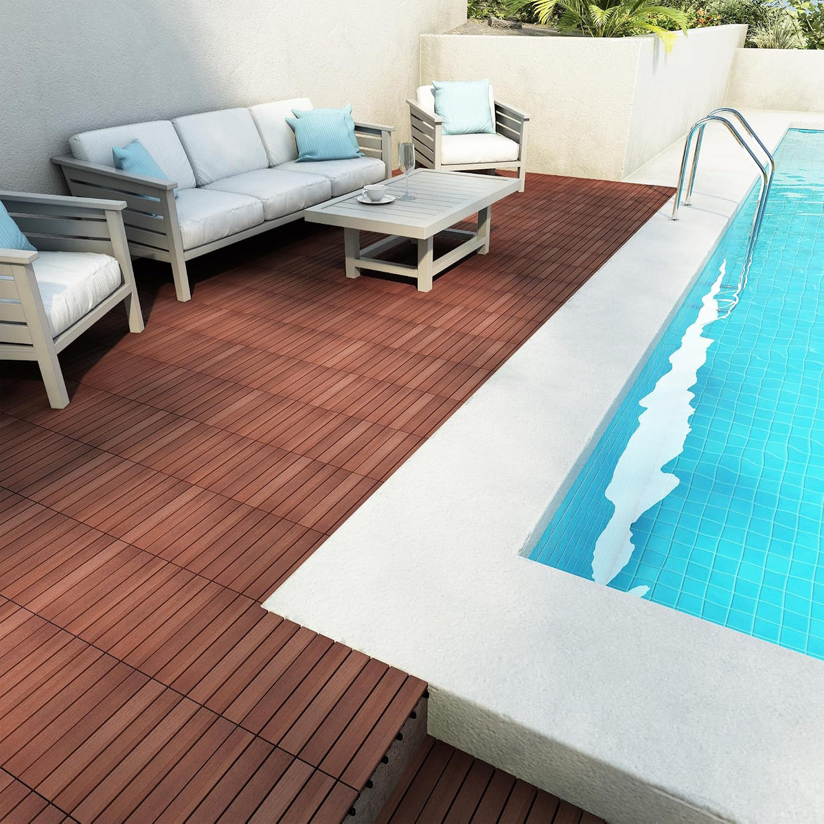 PrimeZone 54 PCS Solid Acacia Wood Interlocking Deck Tiles Outdoor, Brown