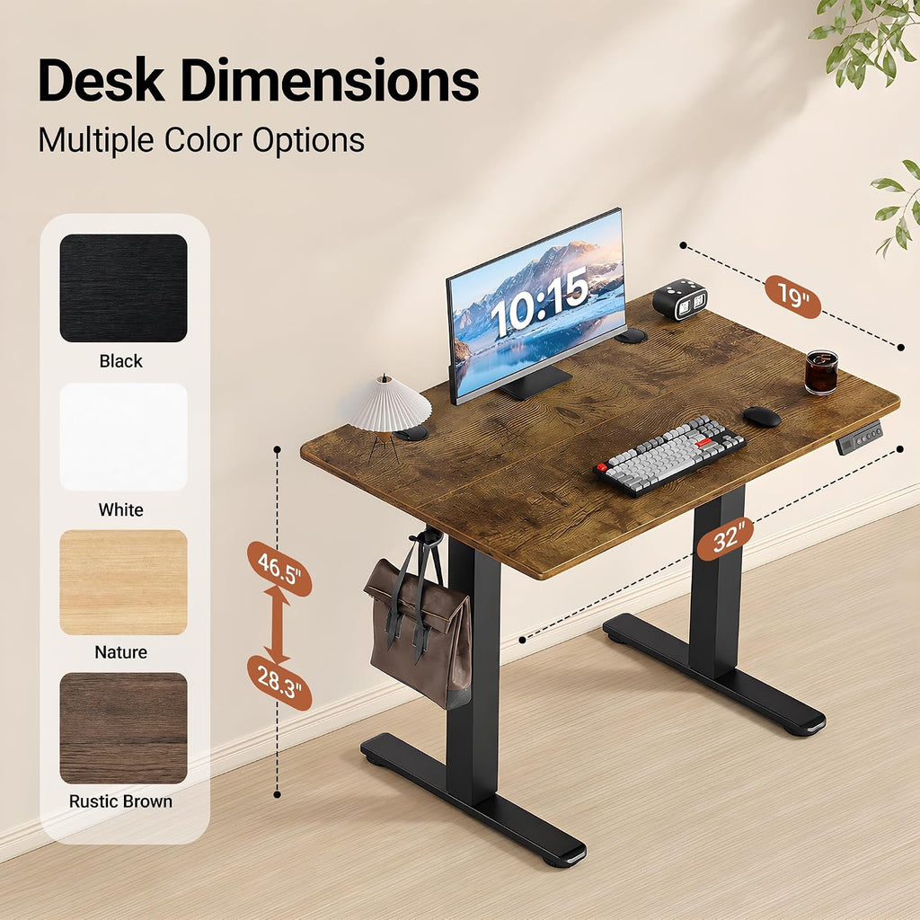 Claiks 32 x 19 Inch Rustic Brown Electric Standing Desk