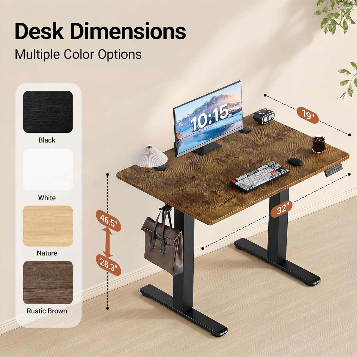 Claiks 32 x 19 Inch Rustic Brown Electric Standing Desk