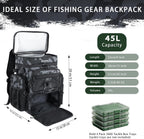 Fishing Backpack with Cooler & 4 Rod Holder, Large 45L Tackle Bag Store Fishing Gear Boxes Gifts for Men Woman-Camo Back Pack