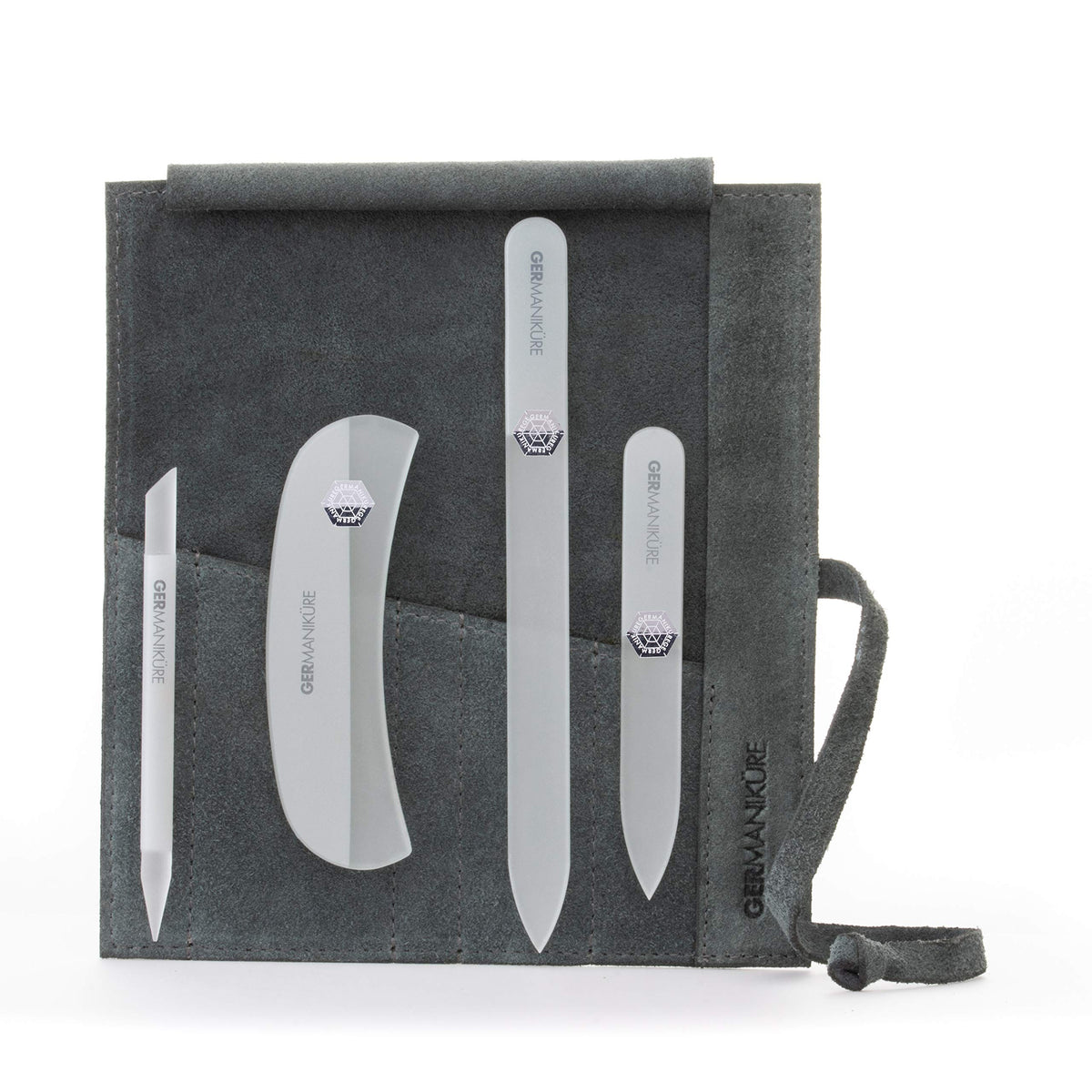 GERMANIKURE 7pc Manicure & Pedicure Set, FINOX Steel, Purple Leather Roll