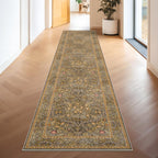 Floral Dark Green Washable Area Rugs 8x10, Vintage Living Room Rug