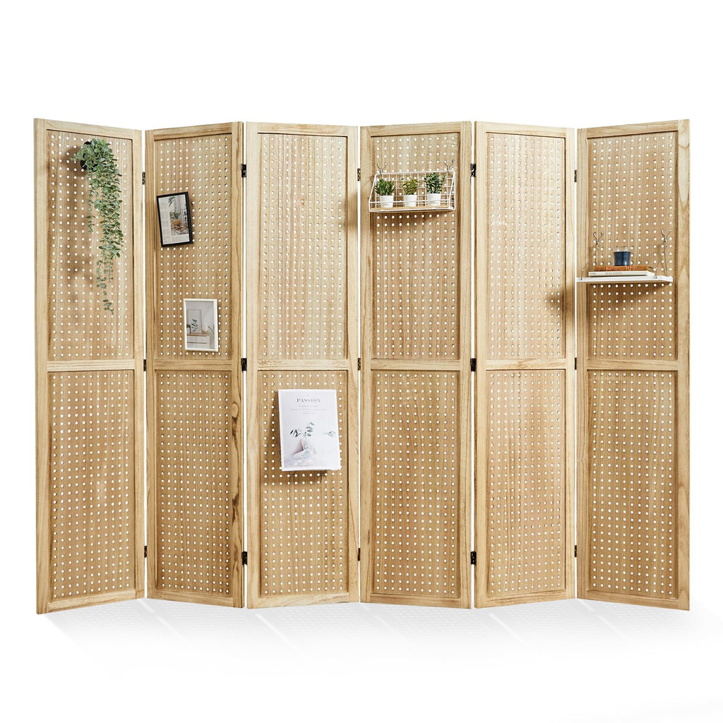 Pegboard Display, 5.6Ft Portable Freestanding Wall Organizer Wooden Room Divider Folding Privacy Screens for Craft Art Display Board (6 Panels, Natural)