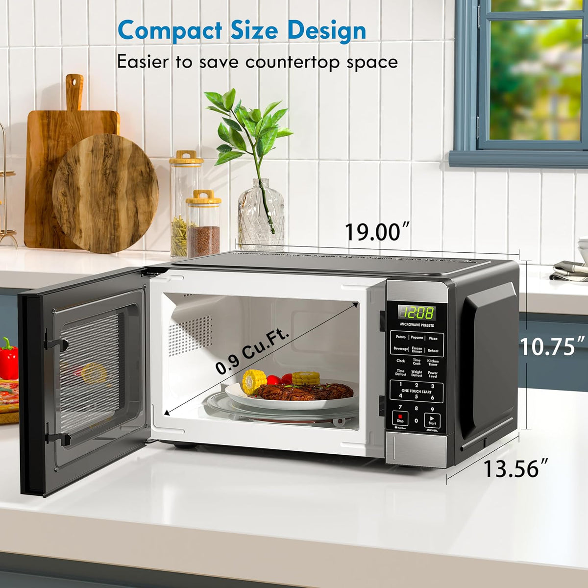 Kenmore Countertop Microwave, 6 Auto-Preset Menus, Child Lock, Defrost & Express Cooking Features, 900 Watt, .9 Cu Ft, Stainless Steel