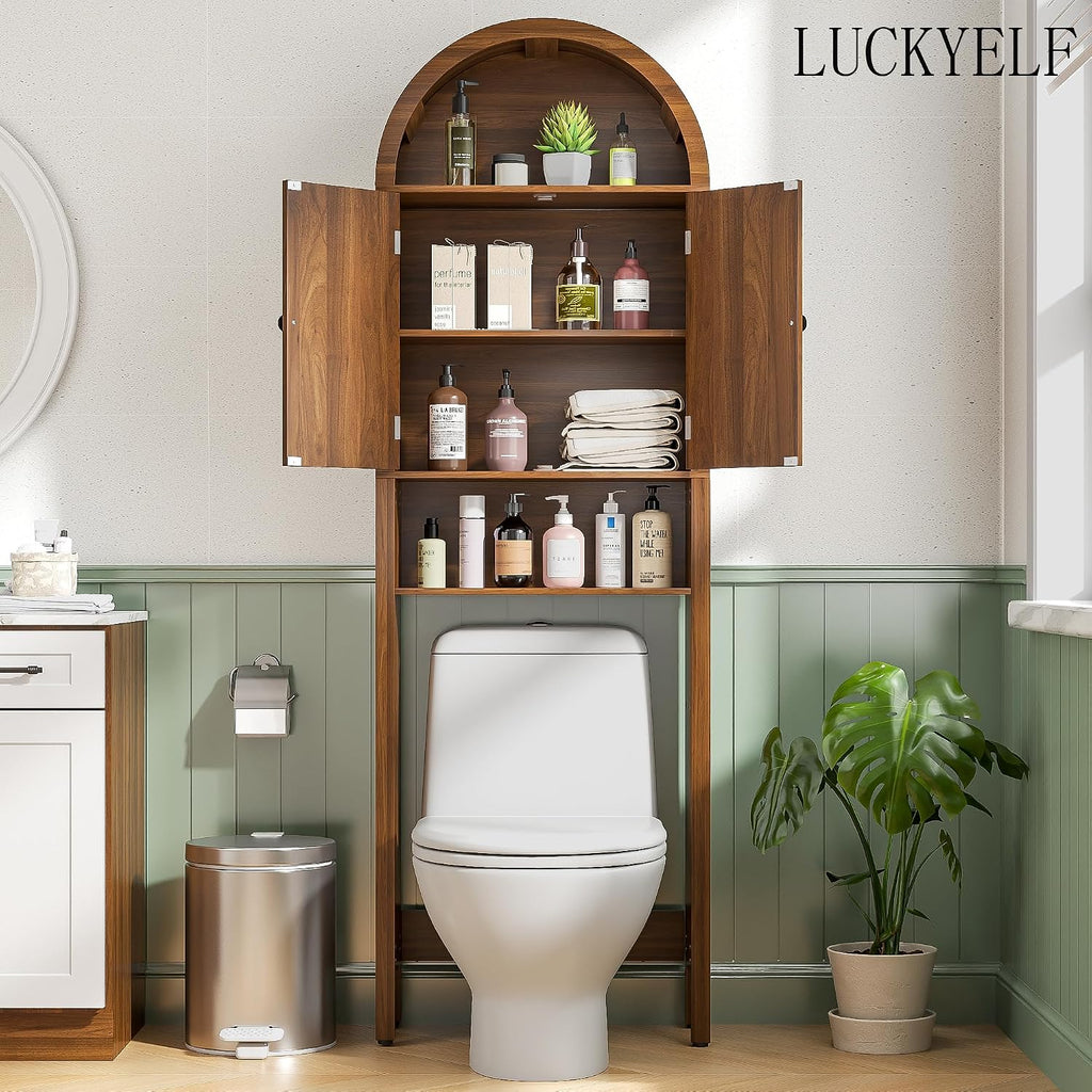 Arched Over The Toilet Storage Cabinet with Fluted Doors, Bathroom Shelf