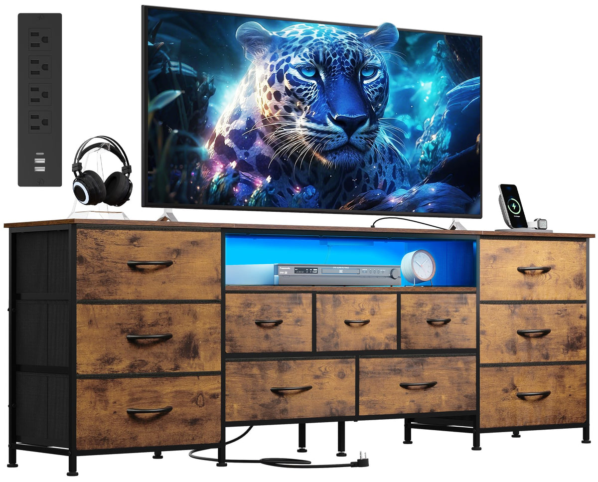 WLIVE LED Dresser TV Stand for 75 Inch TV, 12 Drawers, Black