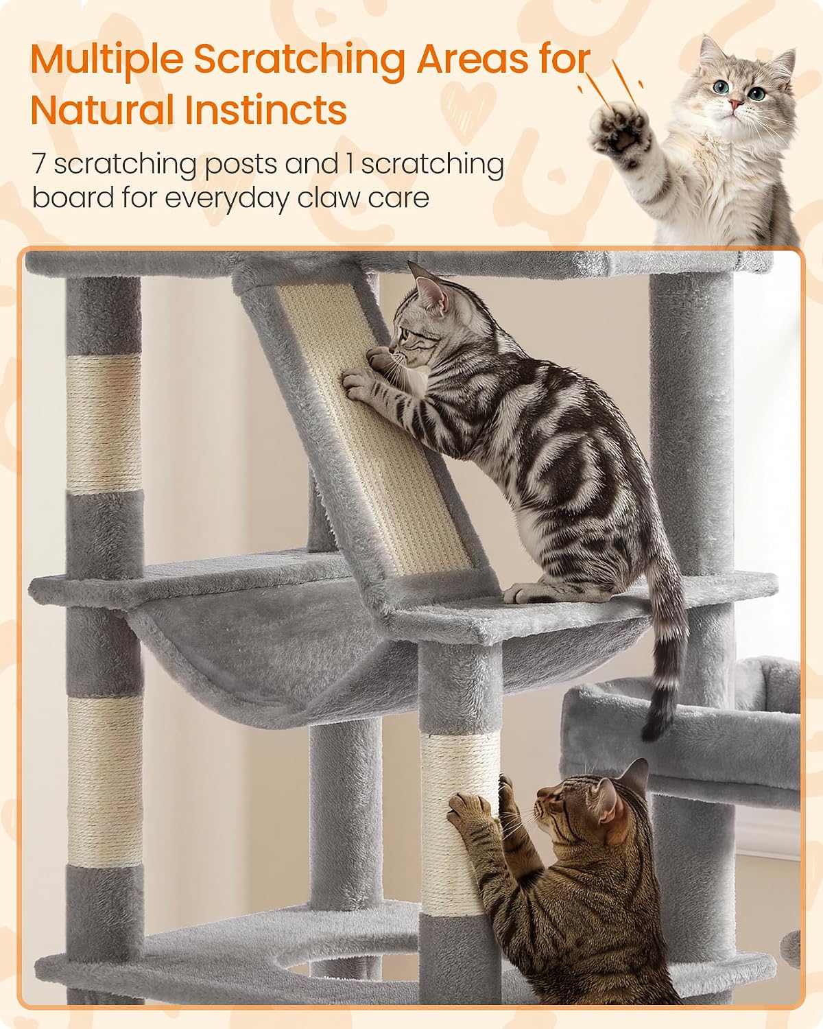 Feandrea Large Cat Tree, 74.1" Tall Sturdy Cat Tower for Indoor, Dove Gray