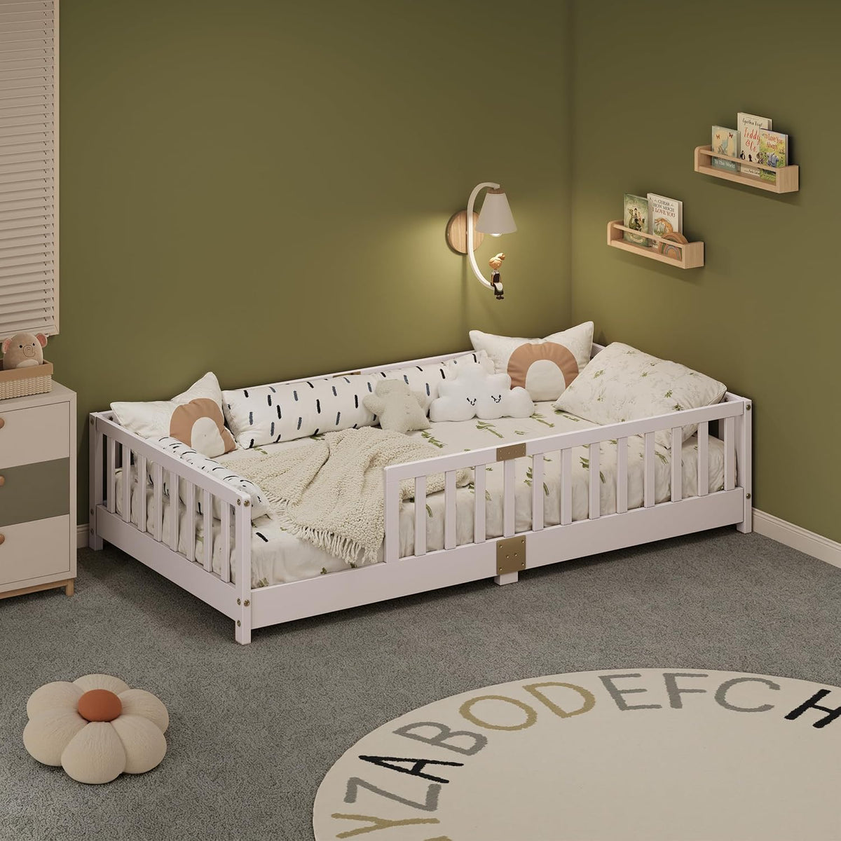 Twin Montessori Floor Bed with Rails