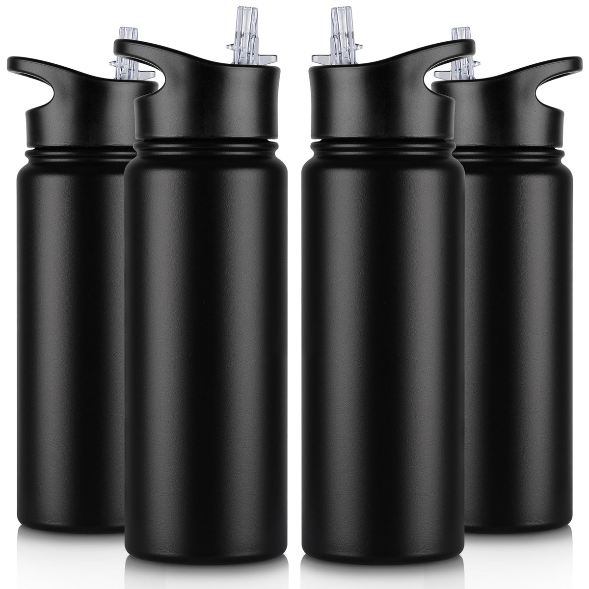 32 oz Insulated Water Bottle Bulk 8 Pack, Stainless Steel Sports Water Bottles with Straw Lid & Wide Mouth Lids, Double Walled Vacuum, Leak Proof, White