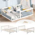 EXPERLAM Full Montessori Floor Bed for Kids, Removable Rails, White