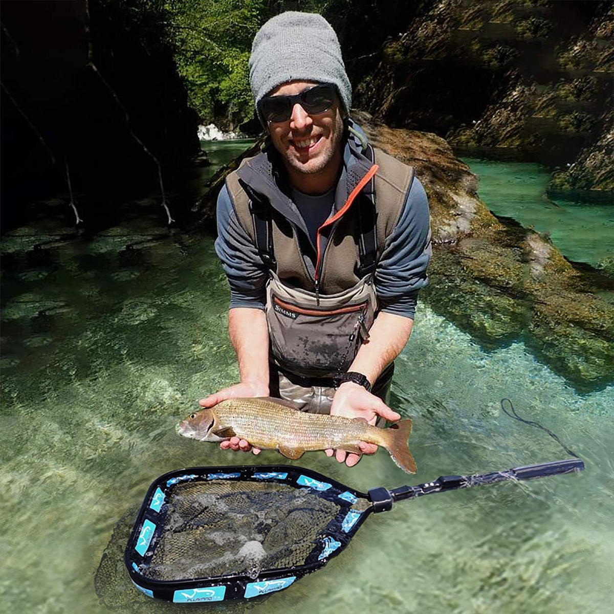 PLUSINNO Fishing Backpack with Fishing Net,42L Waterproof tackle Backpack with Tackle Boxes,Fishing Gear,Lures,Tools,Pliers & Accessories, Fishing Gifts for Men