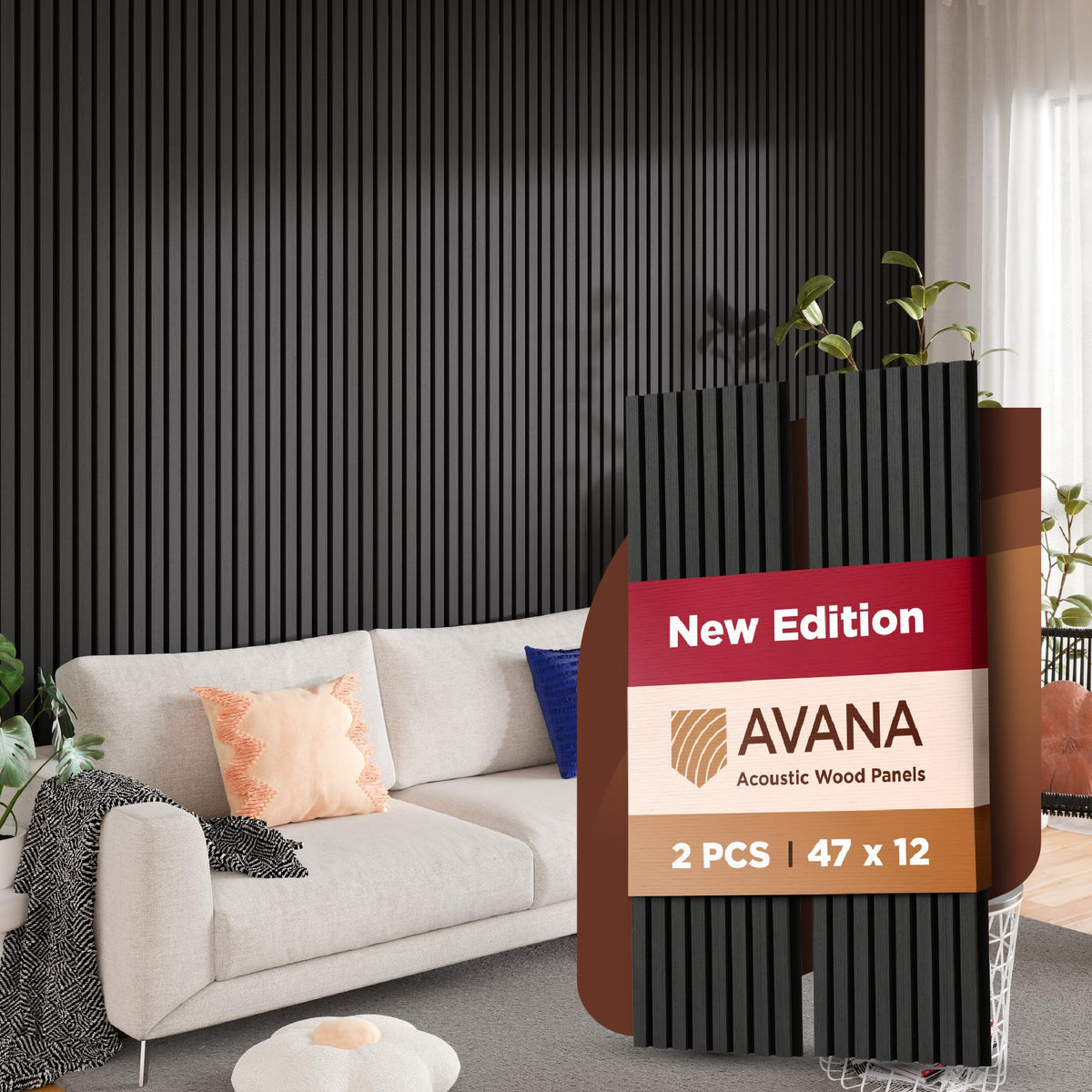 Avana Acoustic Wood Wall Panels – 93.2x11.25 Inch Panels – Fits 94x12 Layout – Rustic Walnut Acoustic Panels 4 PCs –Wall Panels For Interior Wall Decor For Homes, Offices – Durable Wood Panel For Wall
