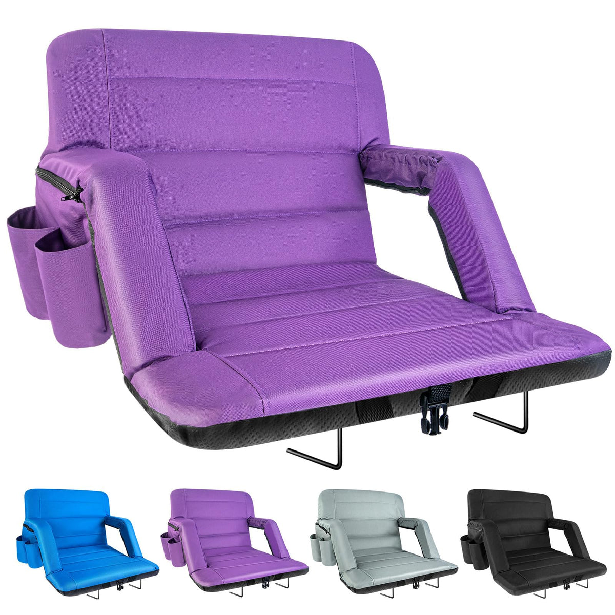 yeyeeyyee Stadium Seats with Back Support 2 Pack Wide, Exclusive Bleacher Chairs with Back and Cushion Folding Stadium Chairs, 6 Reclining Positions Waterproof Bleacher Seats (Wide|22.5" Black)