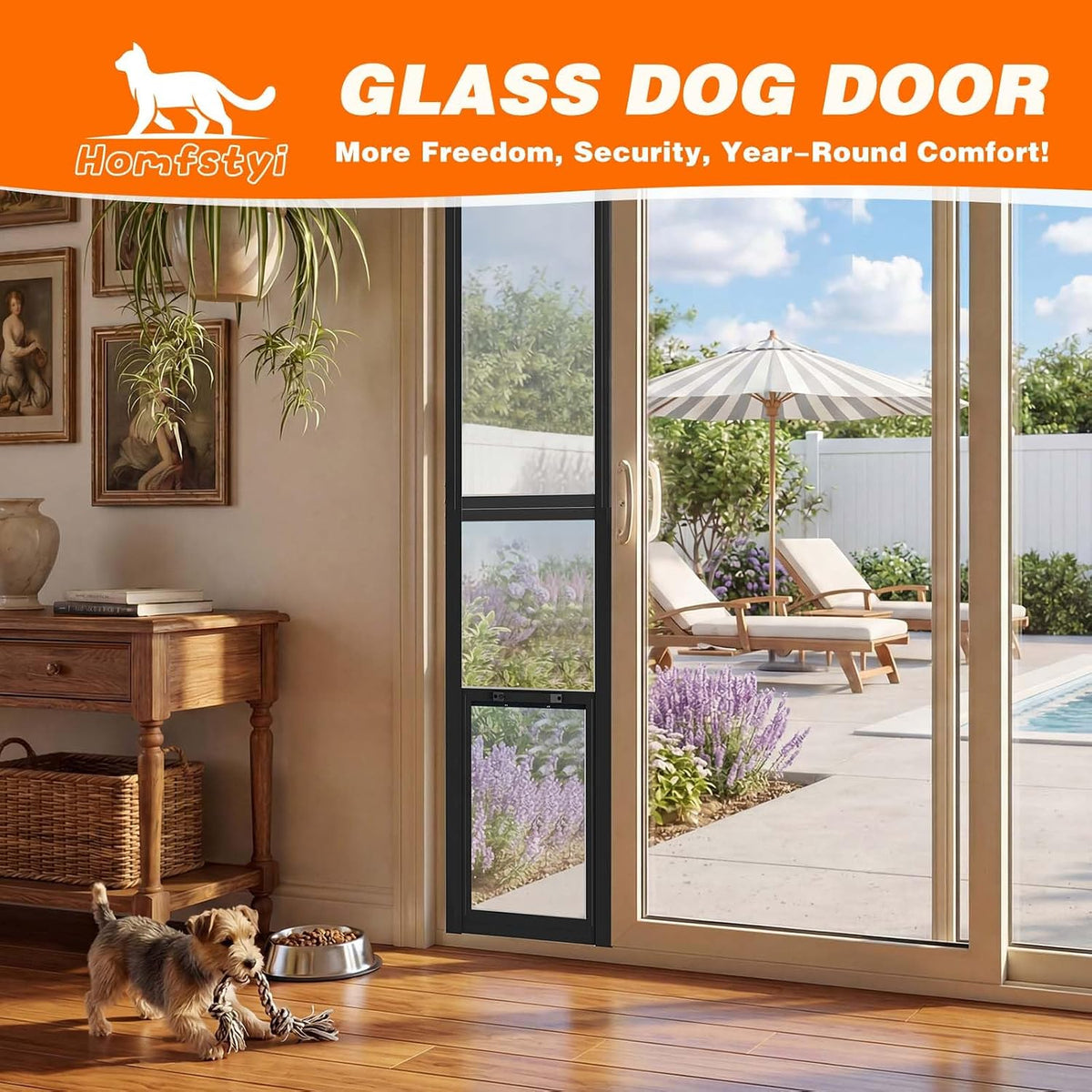Dog Door for Sliding Glass Doors, 74.8'' to 80.7'' Height Adjustable Pet Door with 11.4'' W Frame & 13'' x 8.3'' Pet Opening, Insert Sliding Glass Dog Door with Security Lock for Small Dogs