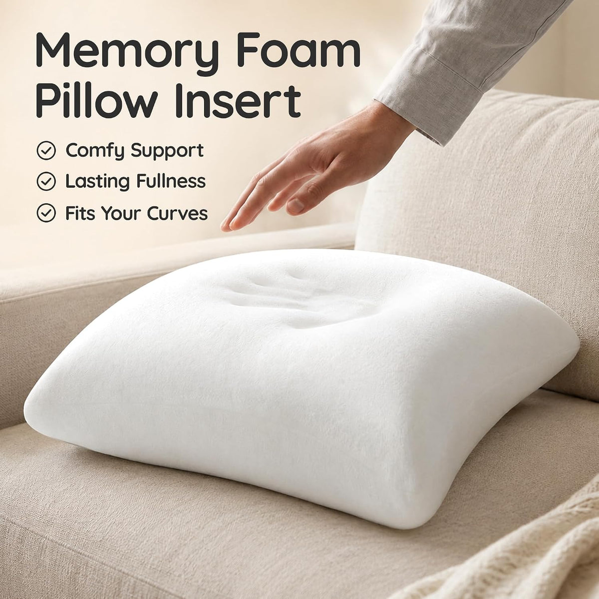 AM AEROMAX 18x18 Memory Foam Throw Pillow Inserts, 4 Pack, Square, White