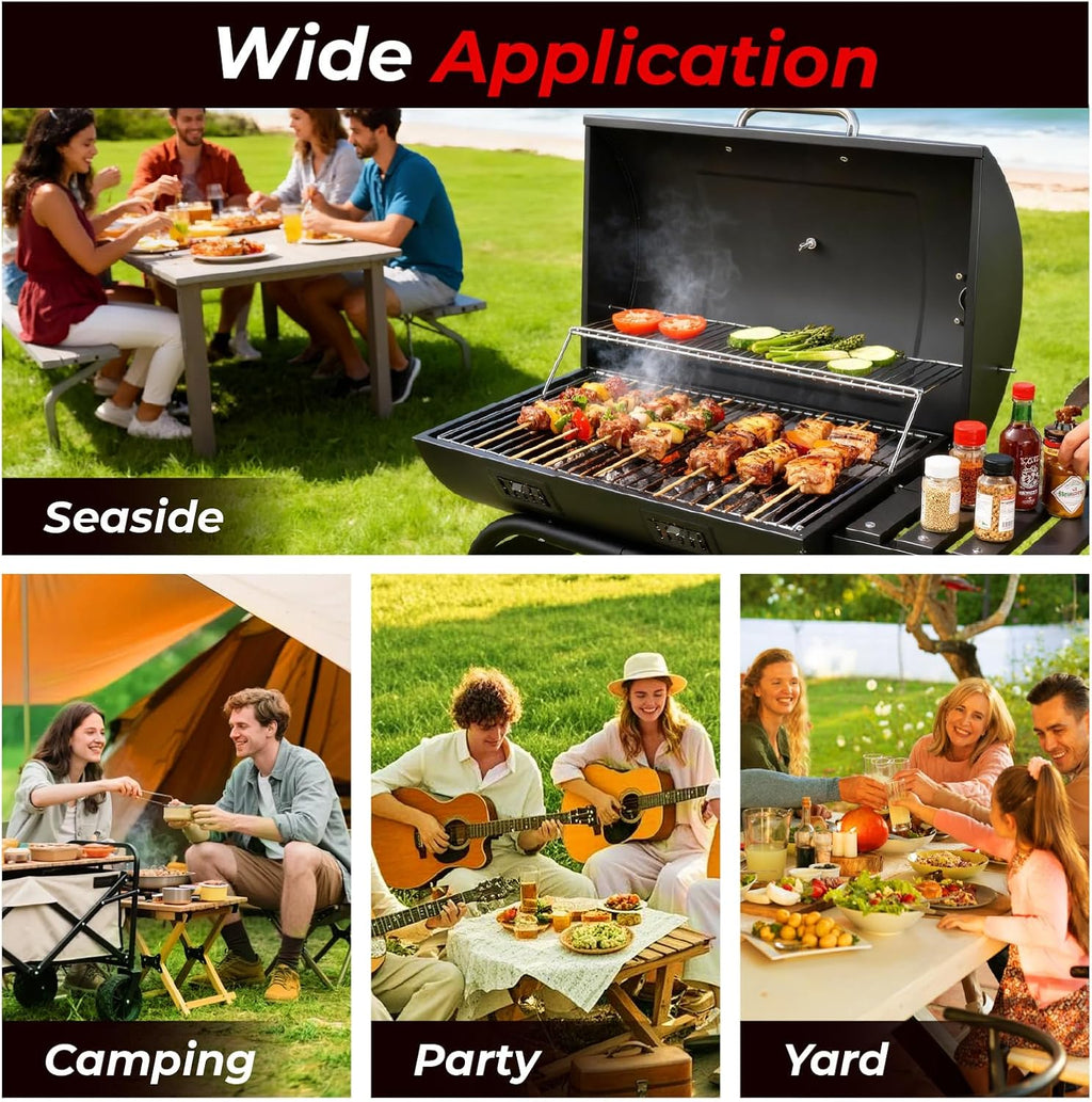 VINGLI Upgraded Barrel Charcoal Grill with Sides Table, Movable Outdoor Smoker with Chimney for Party Garden Patio and Backyard Cooking