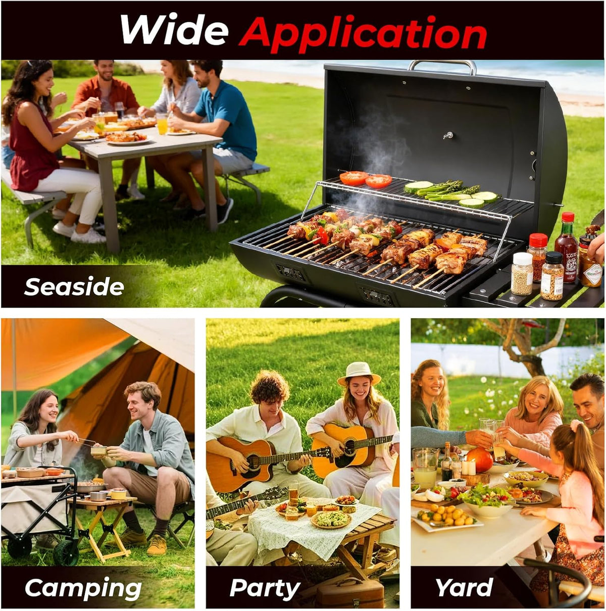 VINGLI Upgraded Barrel Charcoal Grill with Sides Table, Movable Outdoor Smoker with Chimney for Party Garden Patio and Backyard Cooking