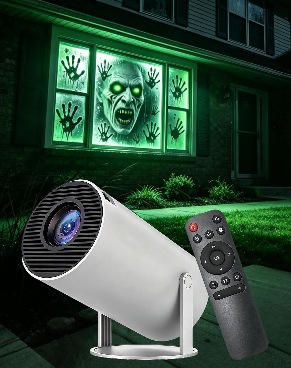 W/ Video Halloween Projector Scary Halloween Decorations，White：No Fabric