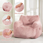 Hobestluk Furry Bean Bag Chair with Arms, Foam Filler for Adult, Pink