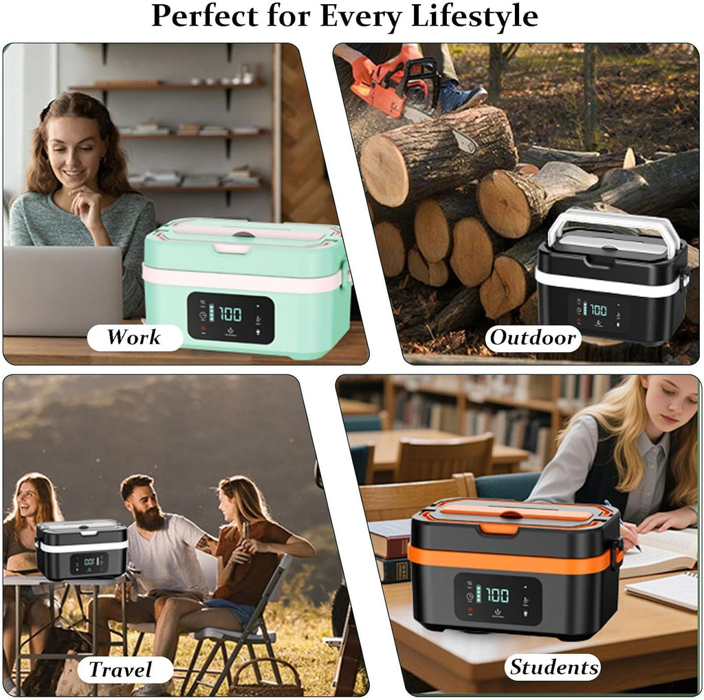 Cordless Heated Lunch Box, 30,000mAh Rechargeable Electric Lunch Box with Automatic Heatings Timer & Adjustable Heating, 5.7 Cup Portable Food Heater Warmer Office Car Outdoor (Pink)