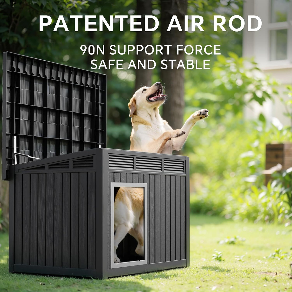 DRATO Large Dog House Outdoor for Indoor with Weatherproof & Removable Roof,Fits Small to Large (Black, 42.87 * 32.95 * 31.61'')