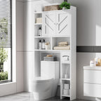 Over the Toilet Storage Cabinet, Freestanding Farmhouse Storage Cabinet Over Toilet, Bathroom Organizer with Paper Holder Stand and Adjustable Shelf, Grey