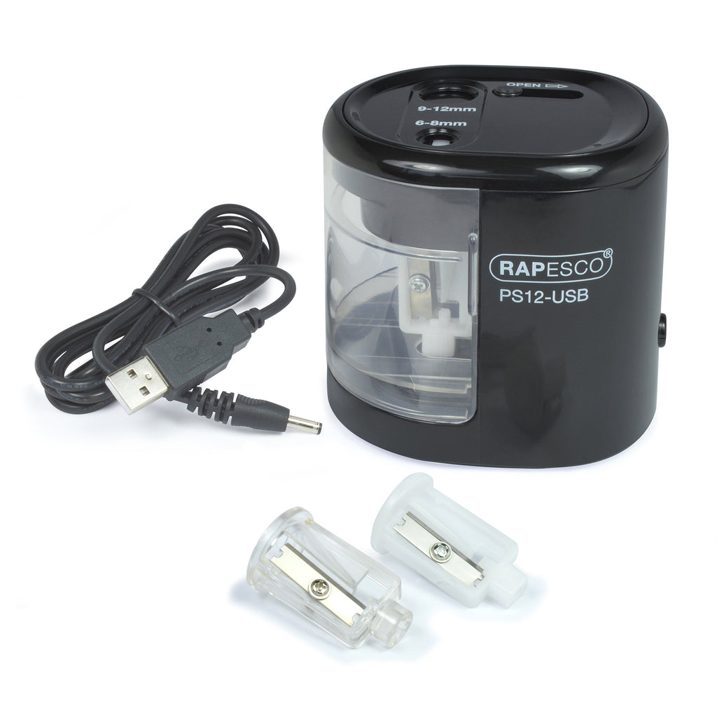 Rapesco 1447 Automatic Electric USB/Battery Pencil Sharpener, Power Blue