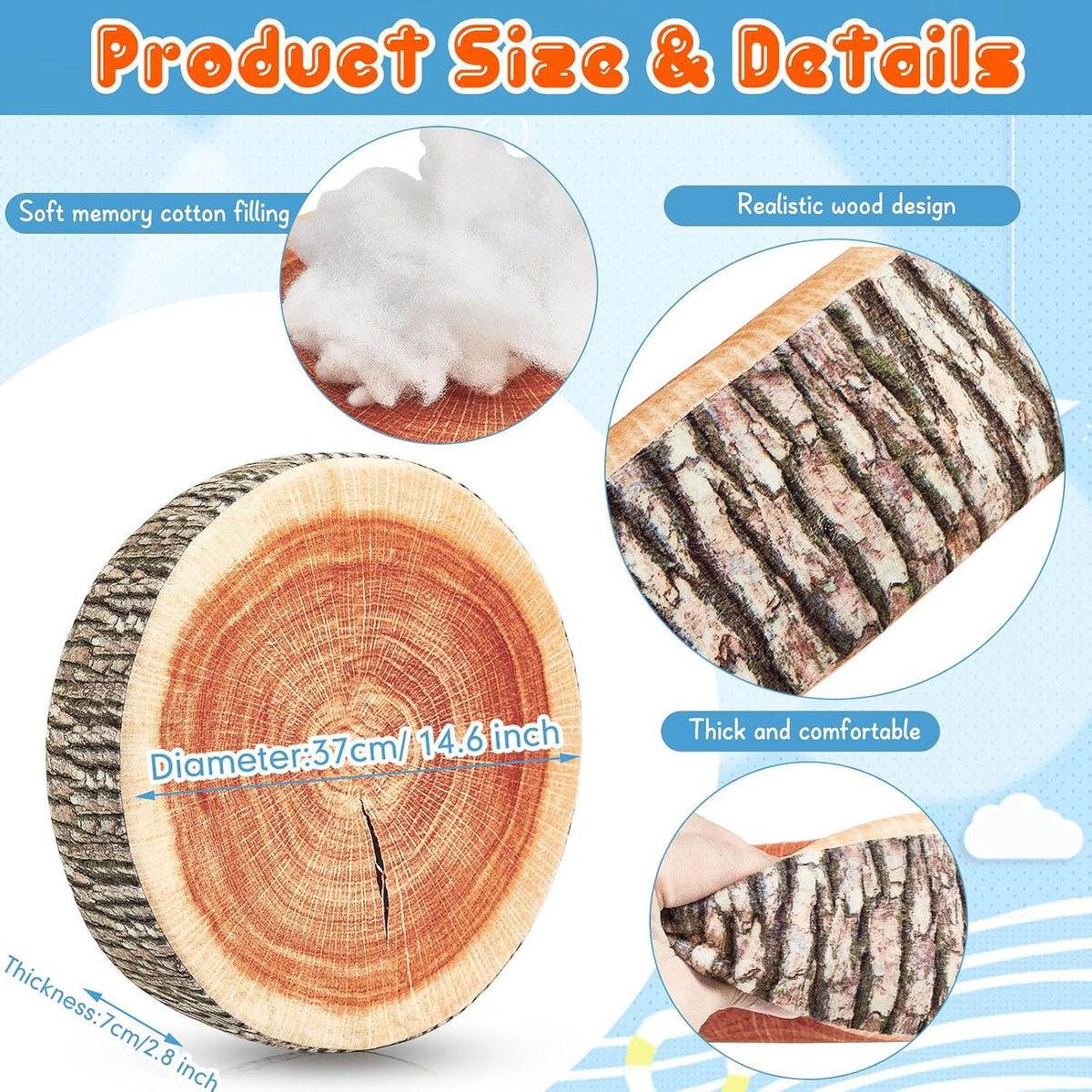 Juexica 16 Pcs Decorative Round Wood Stump Throw Pillow Tree Floor Cushions