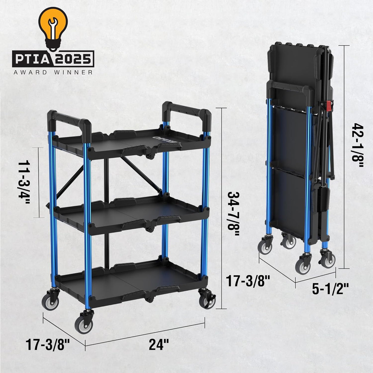 WORKPRO 3-Tier Collapsible Utility Cart, 210 LBS Cart with Wheels