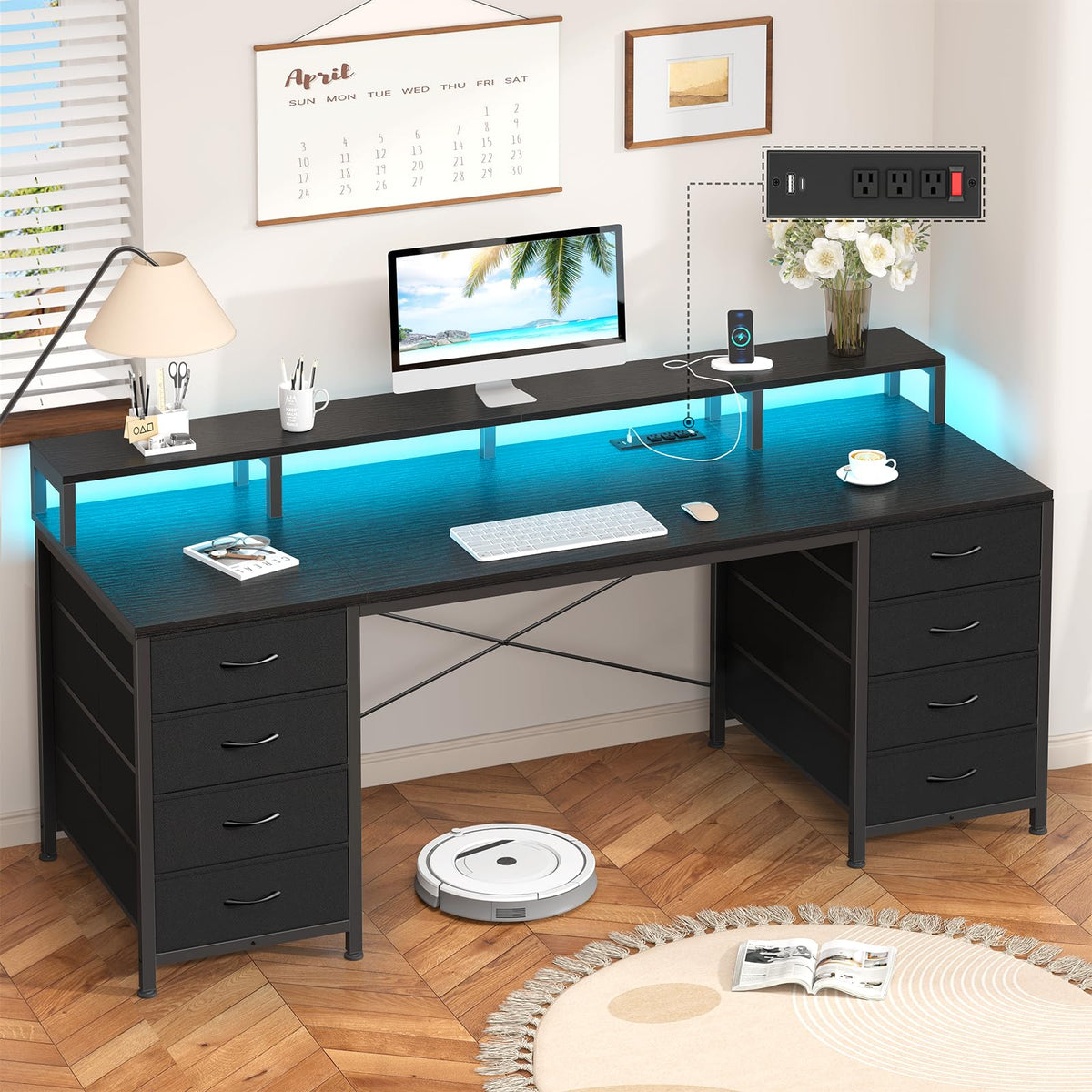 50 Inch Computer Desk with 8 Drawers for Home Office, Bedroom, Living Room