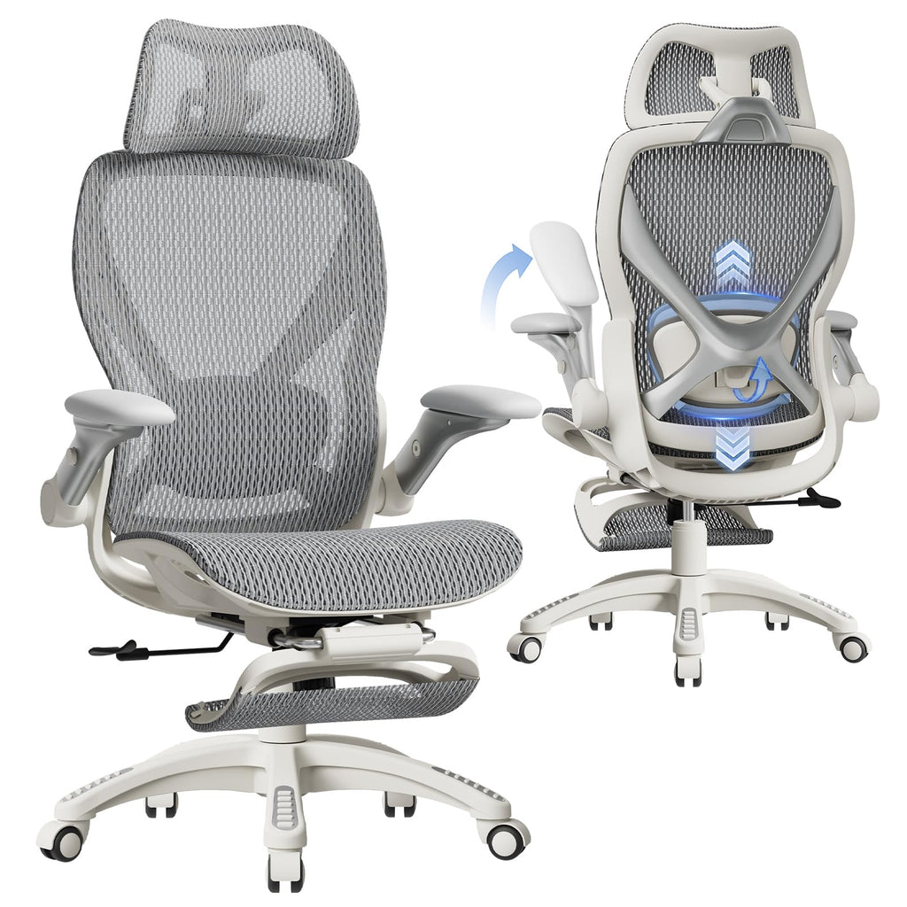 ELABEST X100 Ergonomic Mesh Office Chair with Footrest, Big and Tall Hone Desk Chair with 5D Flip-Up Arms, Adjustable 3D Lumbar Support,Gaming & Executive Computer Chairs