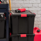 IRIS USA 4-Pack 74 Qt Storage Bins with Gasket Lids, Black/Red