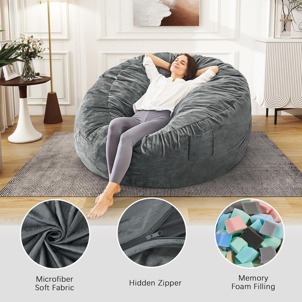 Bean Bag Chairs for Adults - Giant Bean Bag Convertible Floor Sofa