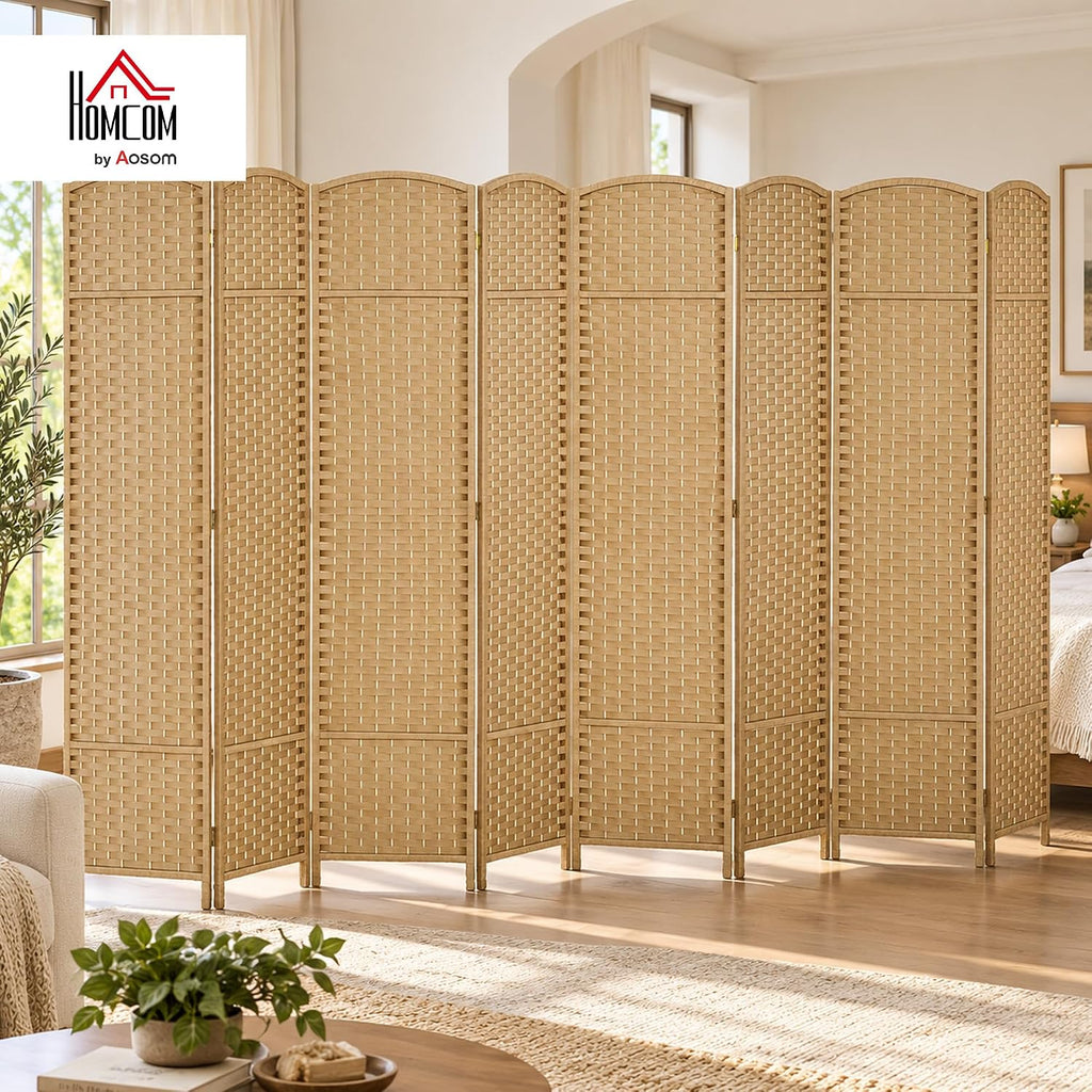 HOMCOM Room Divider 8 Panel Folding Privacy Screen 5.6' Tall Nature Wood