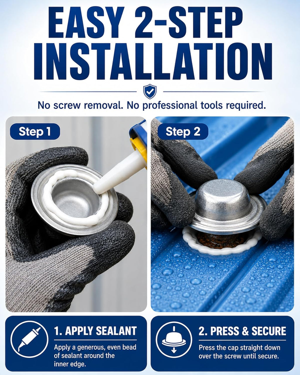 Metal Roof Bolt Caps, No Screw Removal Seals Over Existing Screws Heads Required Watertight Seal for Metal Roofing Protection Against Future Leaks Durable Aluminum Zinc for Home Projects (150)