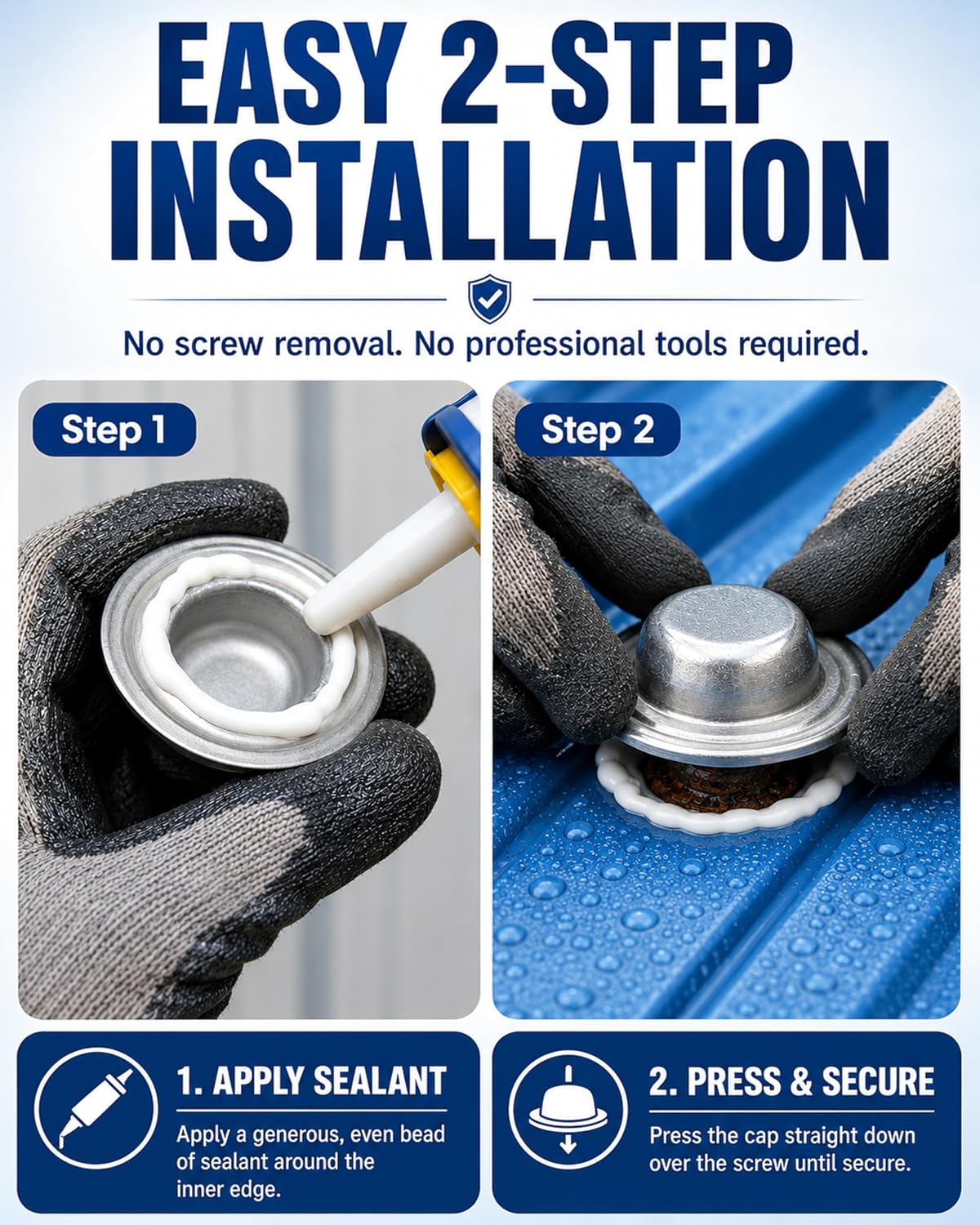 Metal Roof Bolt Caps, No Screw Removal Seals Over Existing Screws Heads Required Watertight Seal for Metal Roofing Protection Against Future Leaks Durable Aluminum Zinc for Home Projects (150)