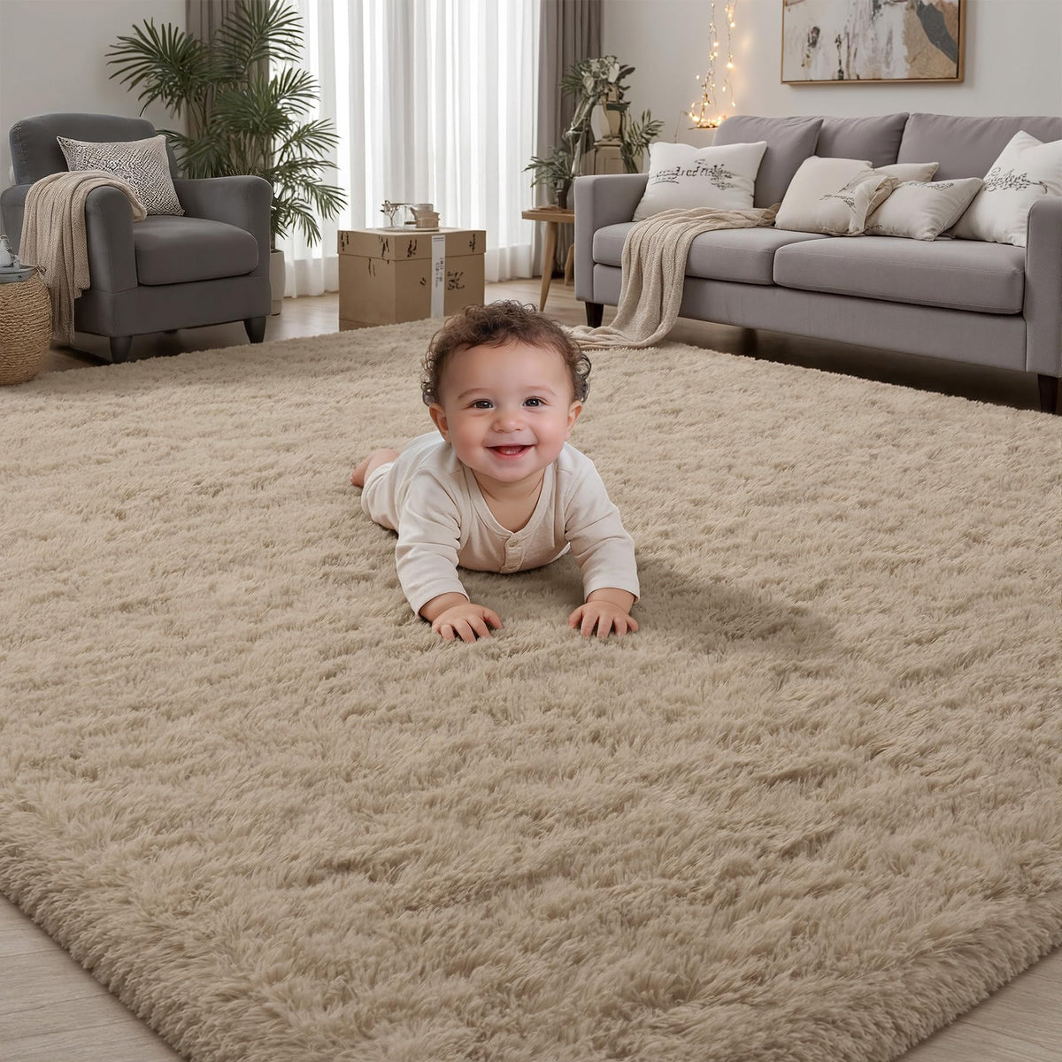 PLHXFR 9x12 Area Rugs Living Room: Fluffy Bedroom Soft Shag Rug Black Grey