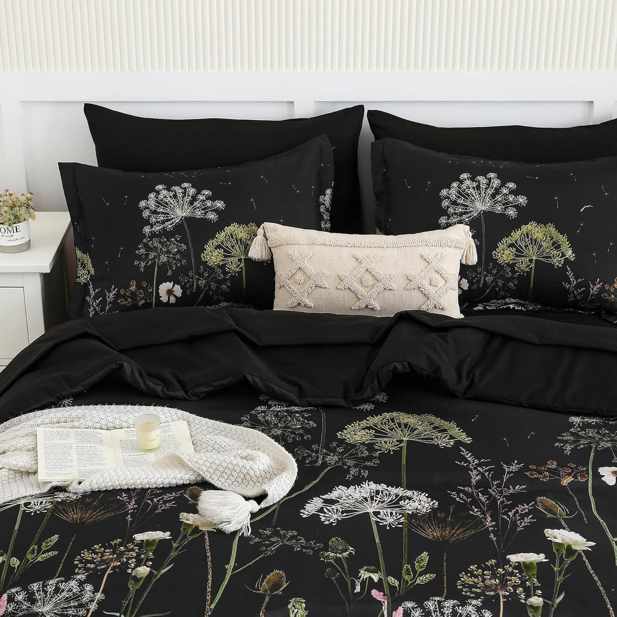 Yiran Black California King Comforter Set, 7 Pieces Floral Bed in a Bag