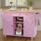 HLR Farmhouse Kitchen Island On Wheels, Teal Green