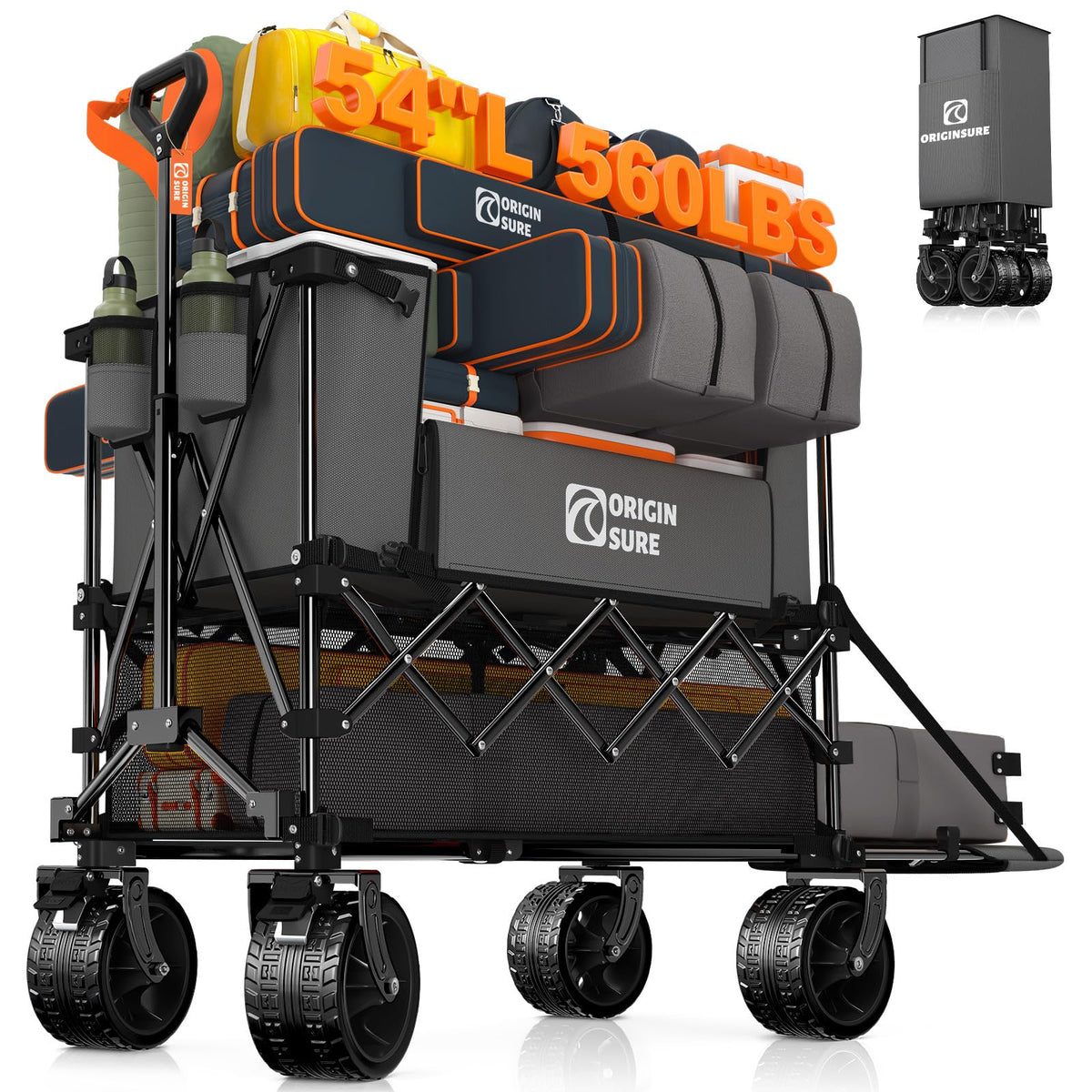 Originsure 400L Foldable Double Decker Wagon, 54" L Tailgate, 560lbs, Black