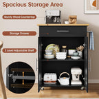 OtterOasis Mobile Kitchen Island on Wheels, Large Drawer, Black