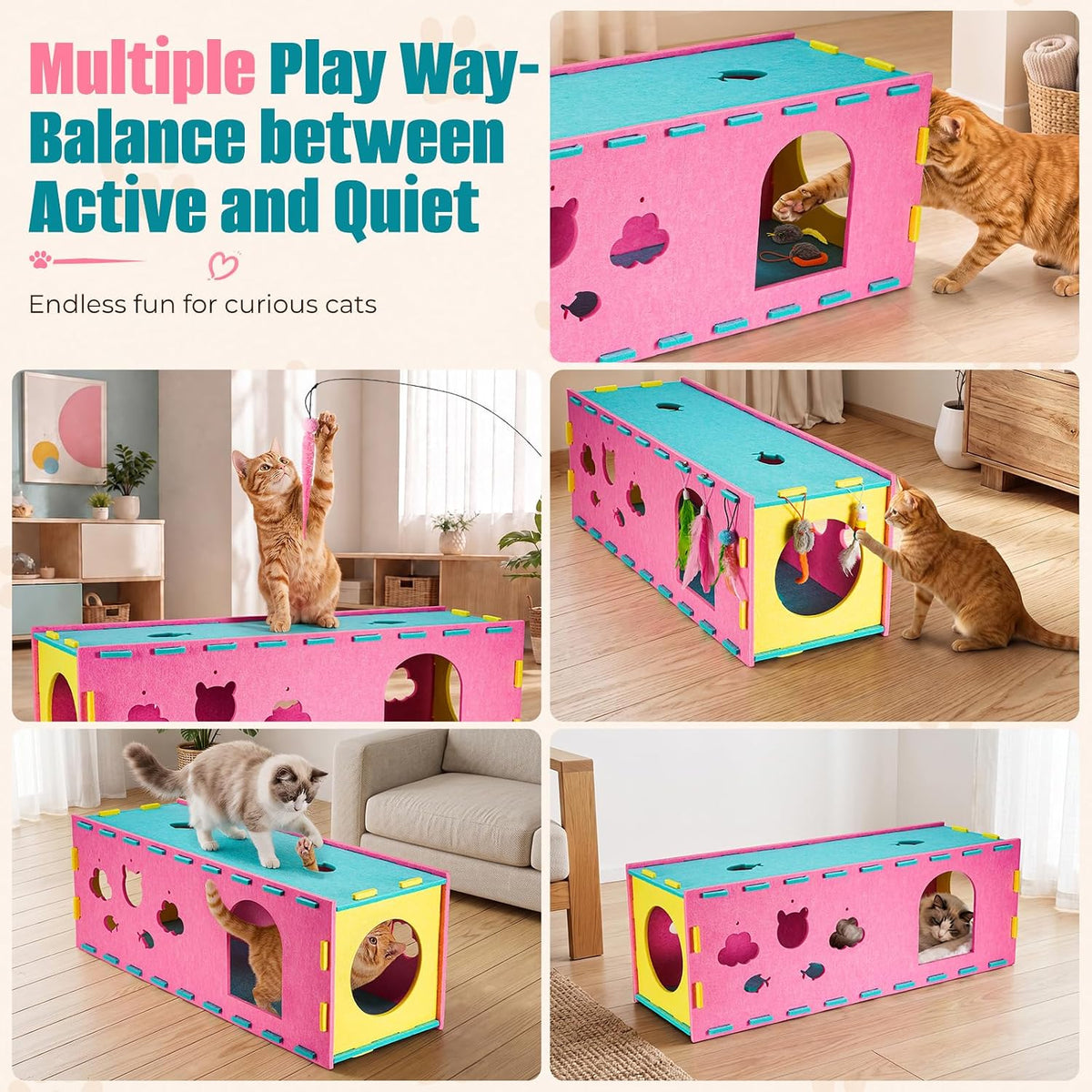 AsFrost 33inch Interactive Cat Toy Feather Toys Playhouse for Indoor Cats