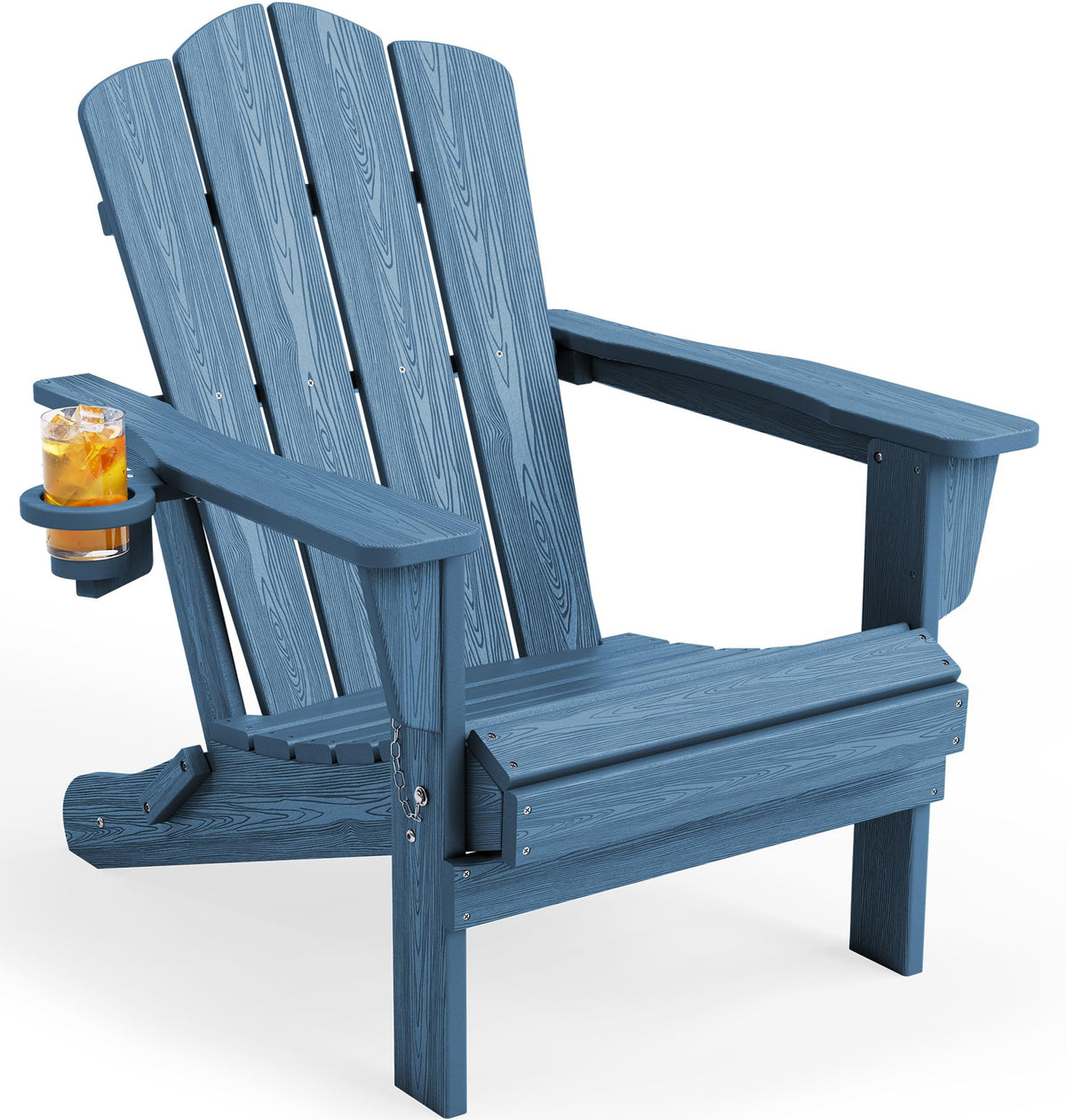 KINGYES Folding Adirondack Chair Set of 4 with Cup Holder, Navy
