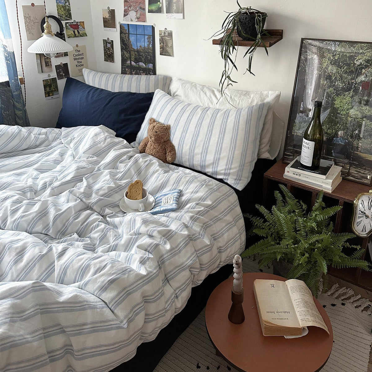 mixinni Vintage Buffalo Plaid Duvet Cover Set Queen Size - 3 Piece Washed Cotton Bedding Set with Grid Pattern, Soft & Breathable Duvet Cover with Pillowcases for All Seasons,(Brown & Blue,Beige)