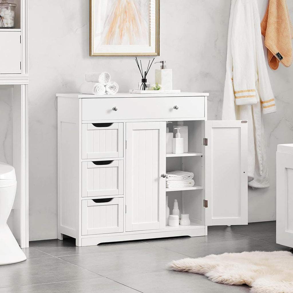 Topeakmart Freestanding Bathroom Storage Cabinet, 4 Drawers & 2 Doors White