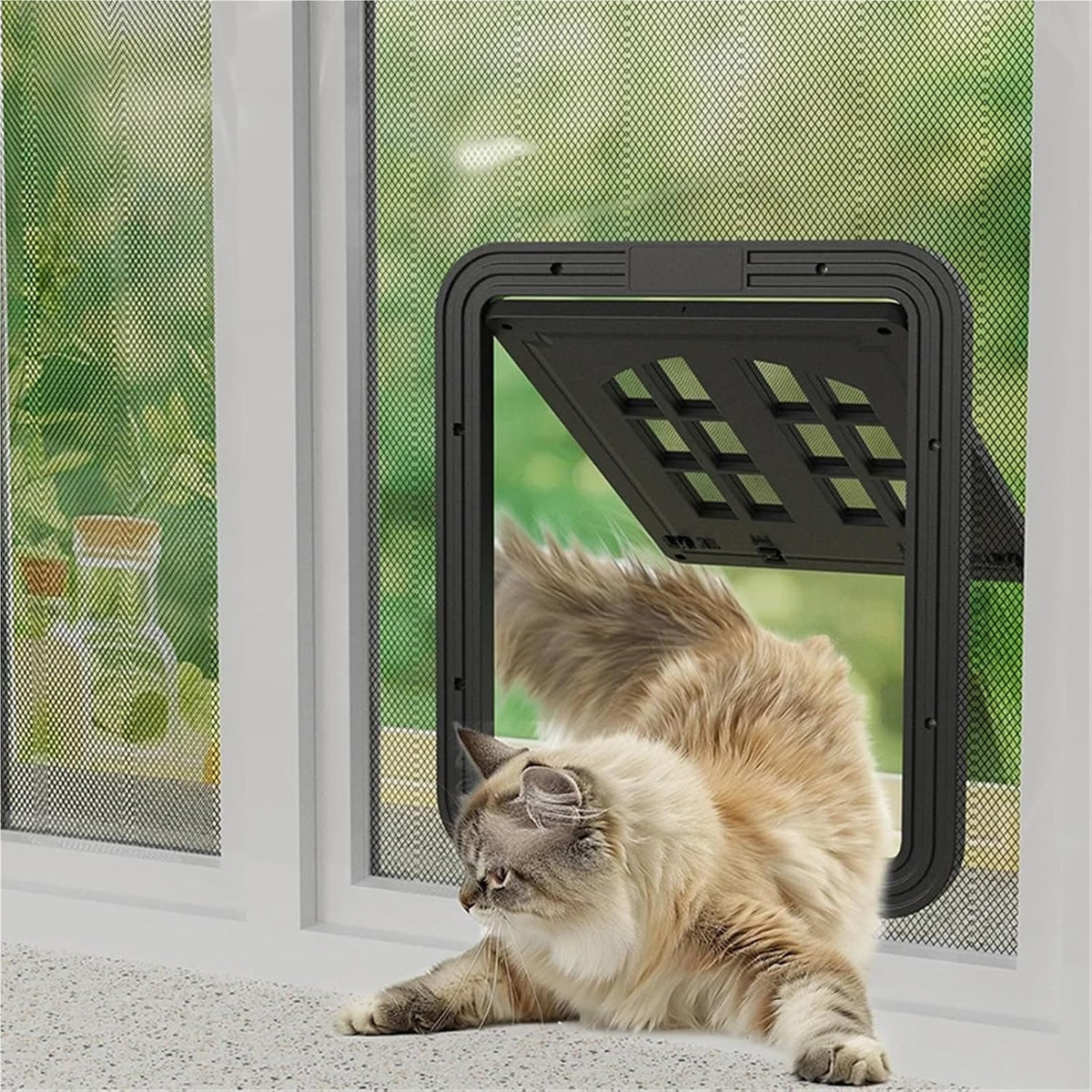 Large Dog Screen Door with Flap Opening | Self-Closing Pet Door for Dogs and Cats with 4 Entry Ways Large Animal Door(White,L) (Black S)