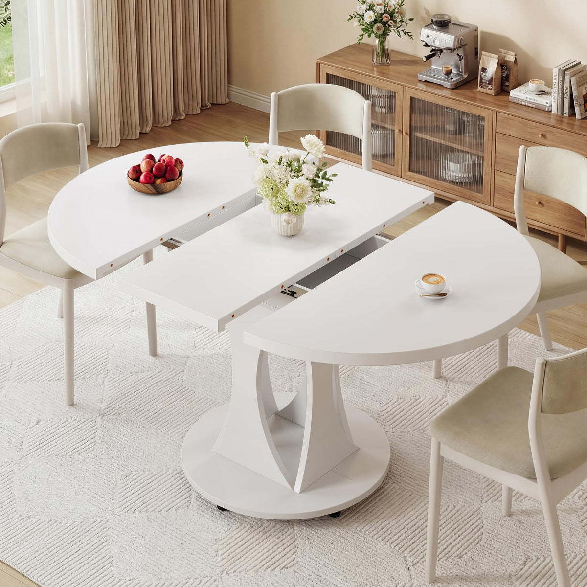 iPormis Round Dining Table, 47'' Kitchen Table for 4-6, Dining Room Dinner Table with Wooden Tabletop & Geometric Arcs Pedestal for Kitchen, Living Room, Home, Office, Walnut